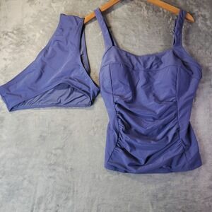 Cupshe Purple Ruched Tankini Set Women Size L New Swimsuit 2 Piece Cruise Beach